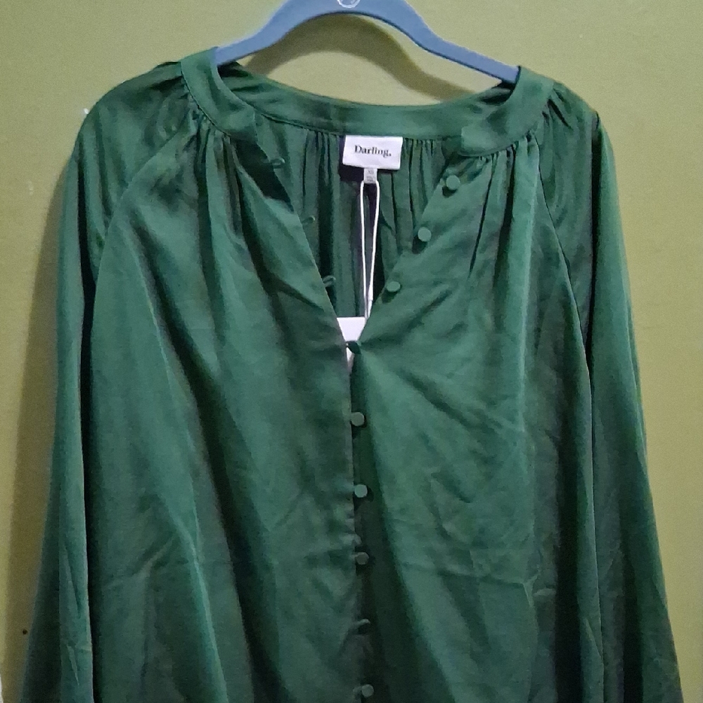 Darling Forest Green Button-Down Blouse